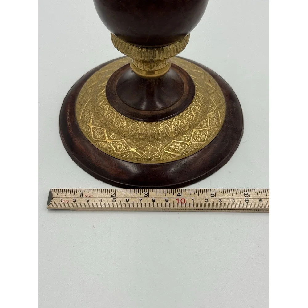 Vintage Heavy Gold Tone & Brown Candle Stick Holder With Orange Acrylic Prisms